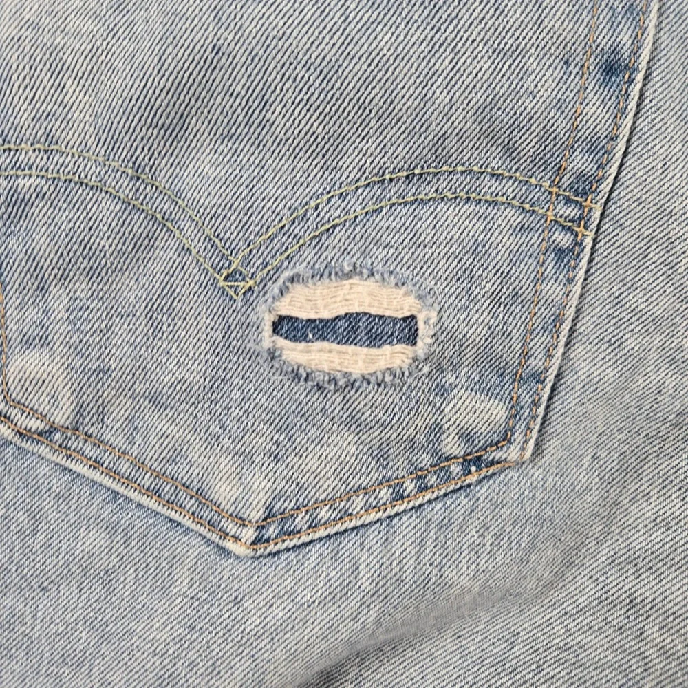 Levi's 511 Slim Jeans Mens 38x34 Light Blue Good Patchwork Distressed Denim y2k